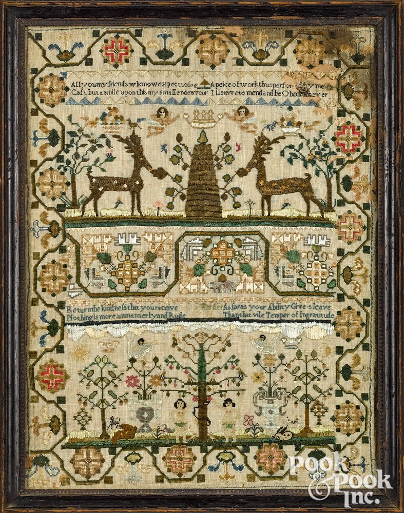 Appraisal: English silk on linen sampler dated English silk on linen