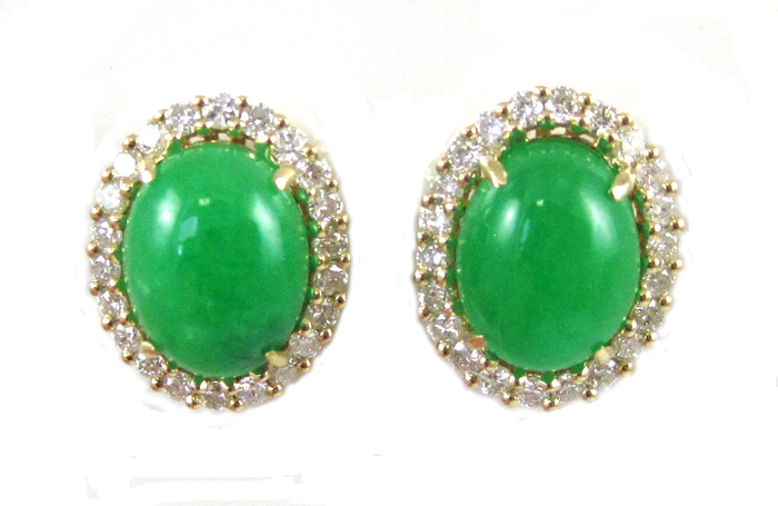 Appraisal: PAIR OF JADE AND DIAMOND EARRINGS each k yellow gold