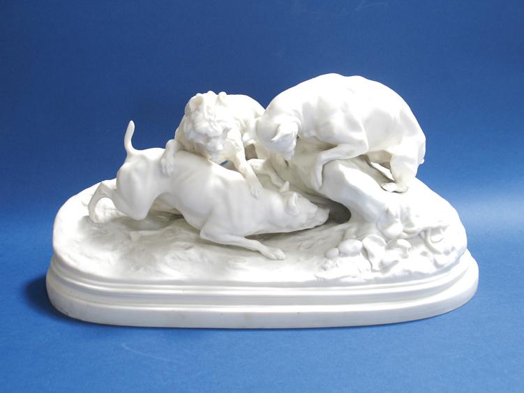 Appraisal: A TH CENTURY COPELAND PARIAN GROUP OF THREE DOGS RABBITING