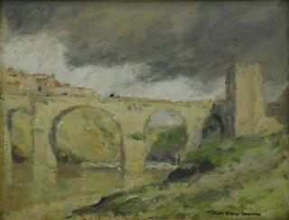 Appraisal: BROWNE George Oil on Panel Roman Aqueducts Signed lower right