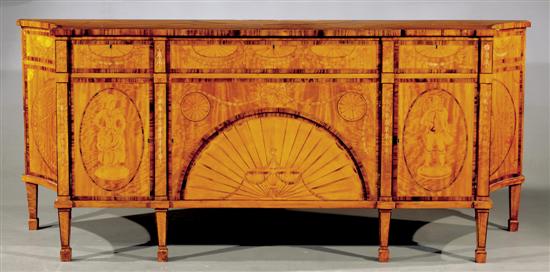 Appraisal: Adam style inlaid satinwood sideboard first half th century shaped