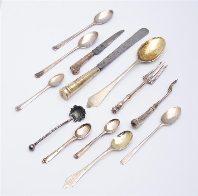 Appraisal: Group of Miniature Flatware Articles Including five Meissen porcelain ladles