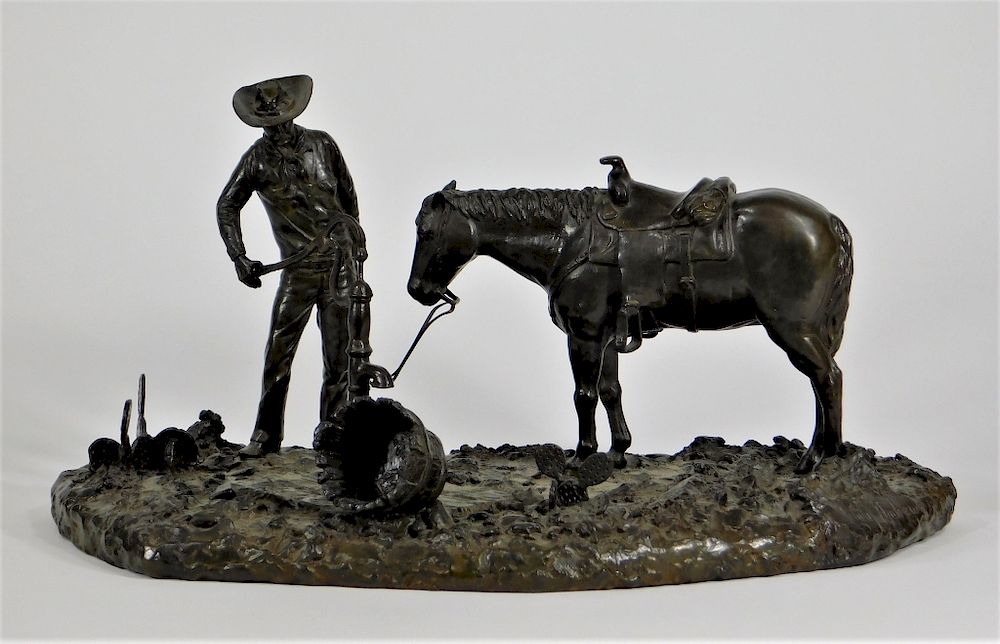 Appraisal: Irma Andrews Western Cowboy Horse Bronze Sculpture United States th