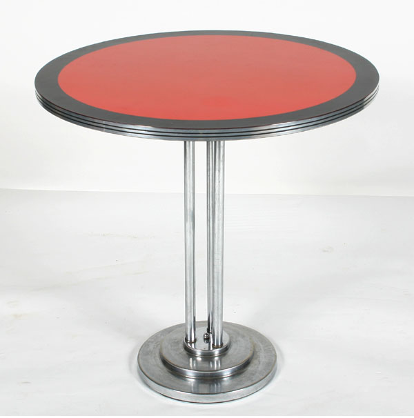 Appraisal: Machine Age chrome and enamel round top table chrome legs