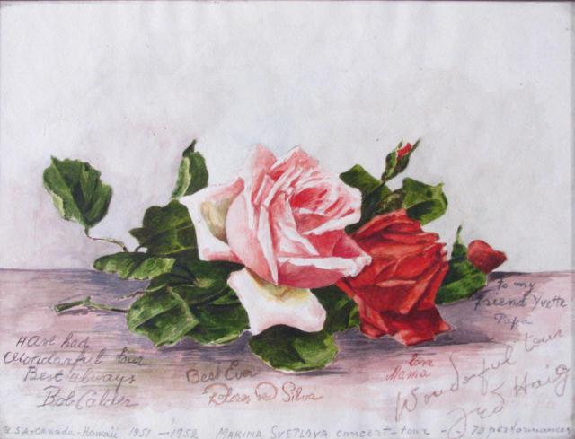 Appraisal: Signed x Watercolor depicting a rose commemorating Svetlova's - concert