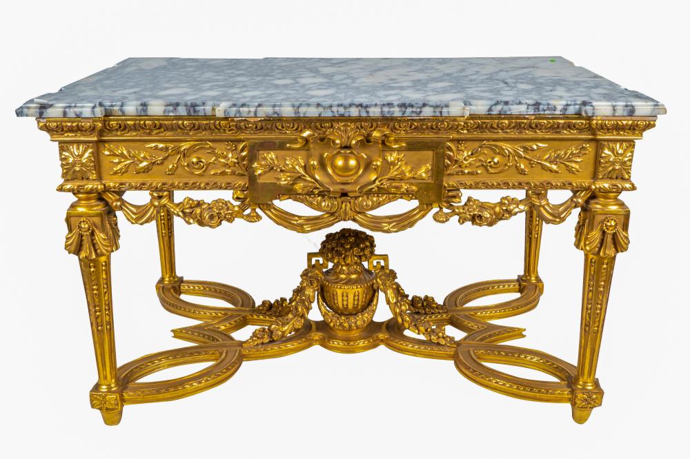 Appraisal: LOUIS XVI STYLE GILT WOOD SALON TABLE st century with