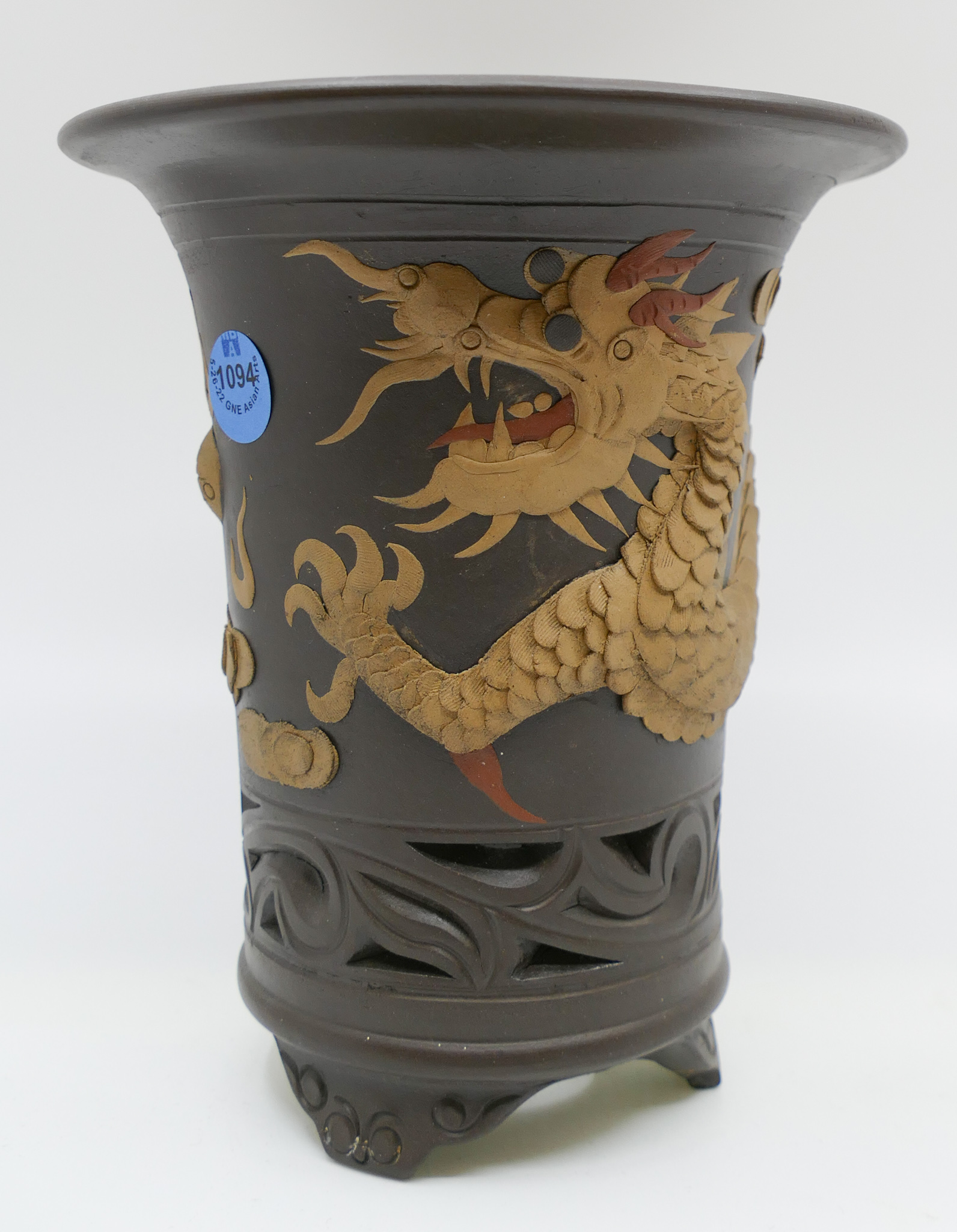 Appraisal: Chinese Yixing Applied Dragon Vase ''