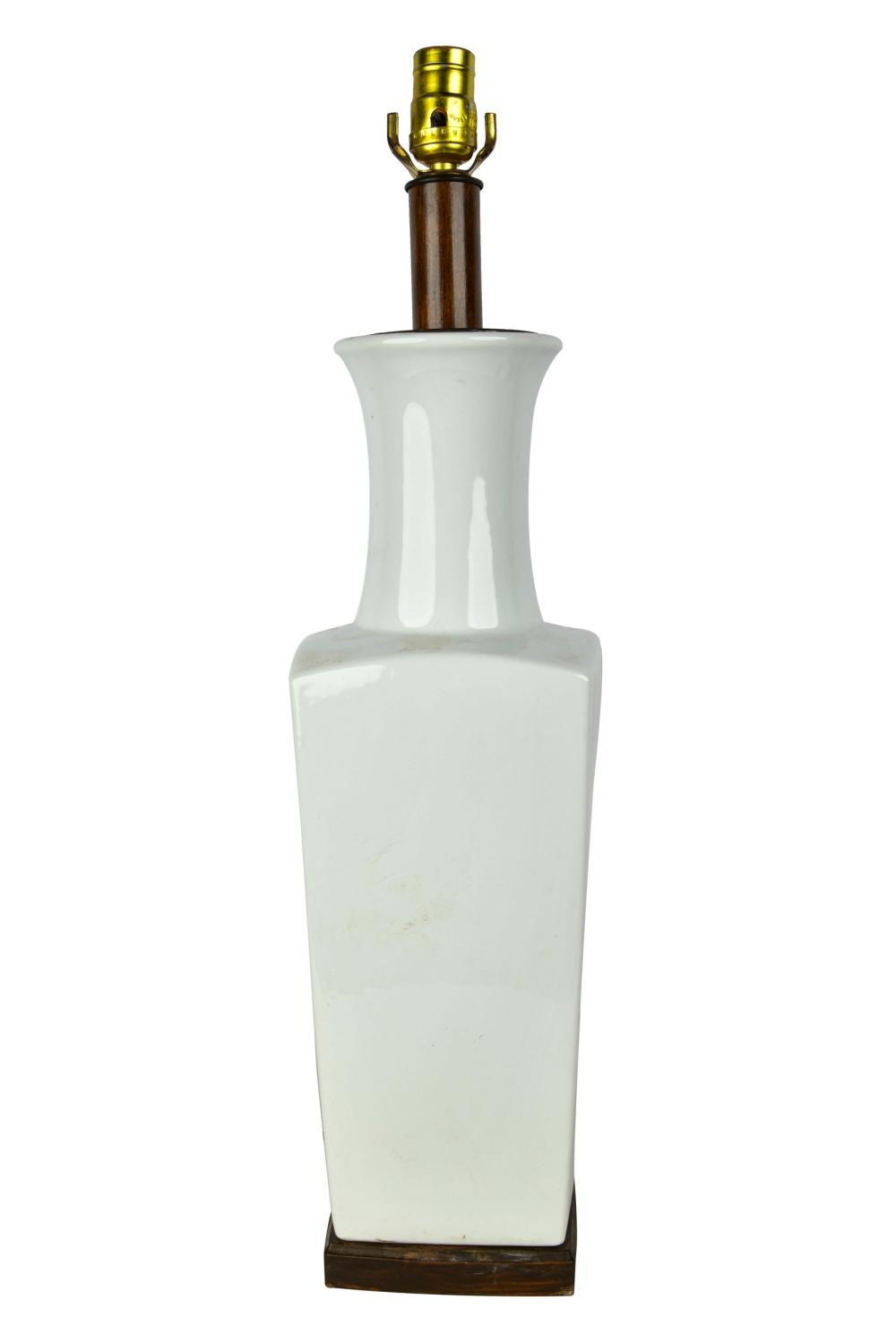 Appraisal: CHINESE WHITE-GLAZED PORCELAIN VASEmounted and wired as a table lamp