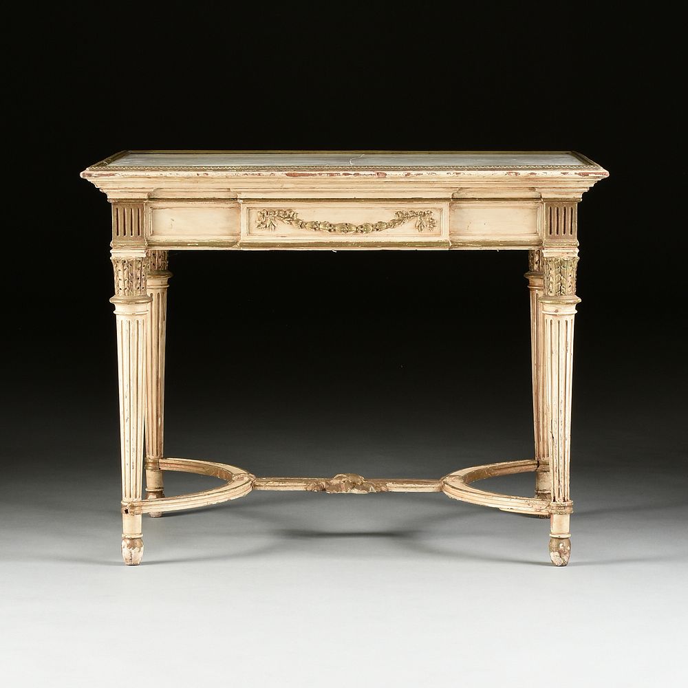 Appraisal: A LOUIS XVI STYLE ALABASTER TOPPED AND PAINTED CARVED WOOD