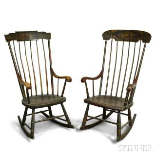 Appraisal: Two Grain-painted and Stenciled Rocking Chairs th century one with