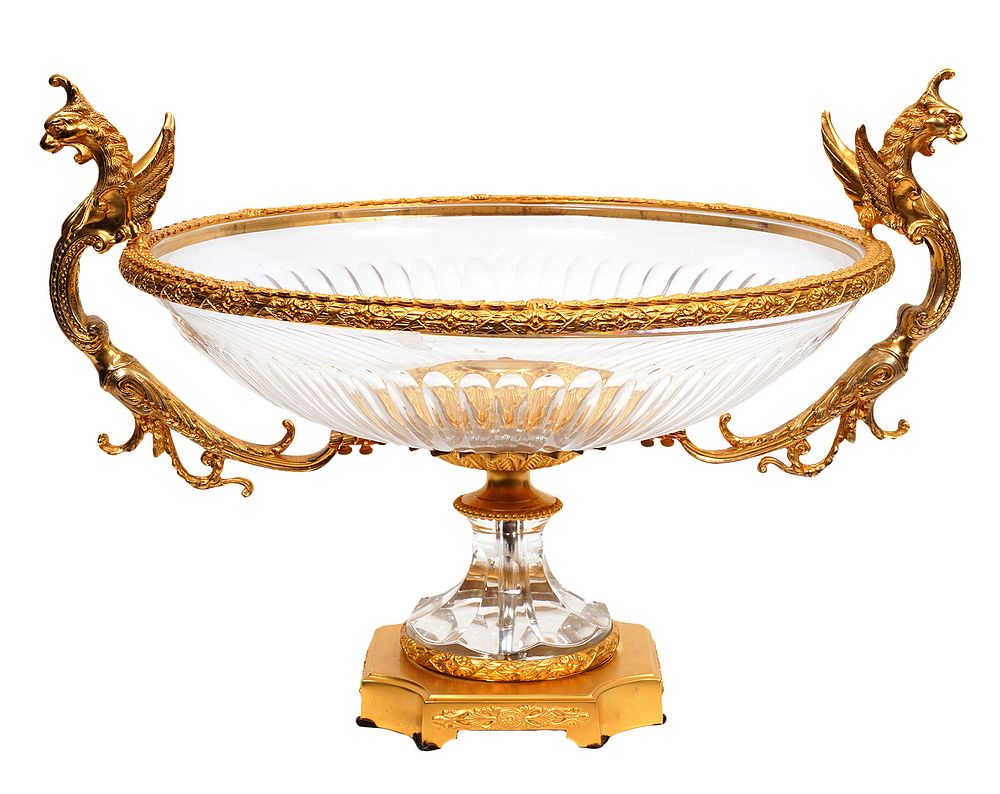 Appraisal: Dore Bronze and Crystal LARGE Centerpiece Dore bronze and cut