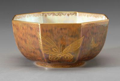 Appraisal: Wedgwood fairyland luster bowl octagonal with butterflies on mottled amber