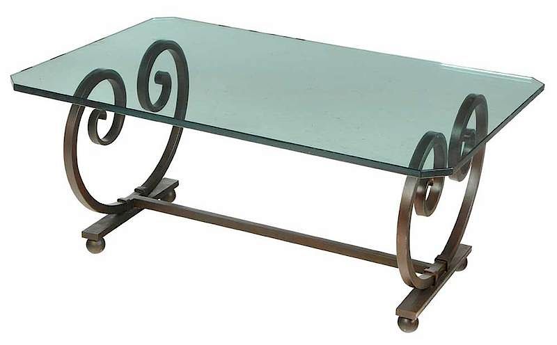 Appraisal: Wrought Iron Glass Top Low Table th st century beveled