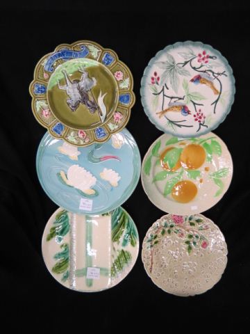 Appraisal: Majolica Pottery Plates birds knight on horseback fruit water lily