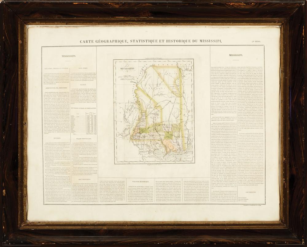 Appraisal: Antique French Map of Mississippi Carte Geographique Statistique et Historique