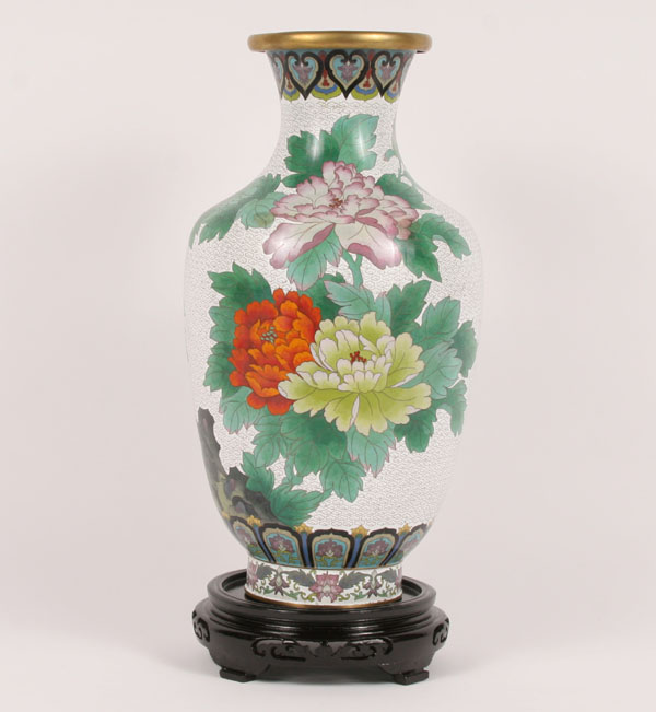 Appraisal: Tall Asian cloisonne vase on stand H