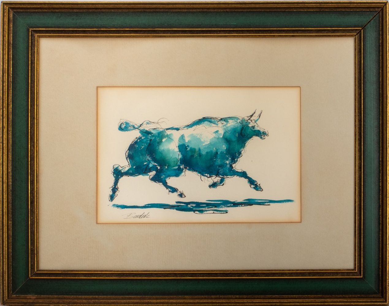 Appraisal: CHARLES BURDICK BLUE BULL WATERCOLOR INK Charles Burdick - blue