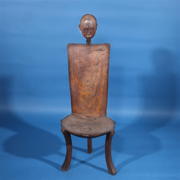 Appraisal: Early th century African Tanzanian tribal chair with carved figure