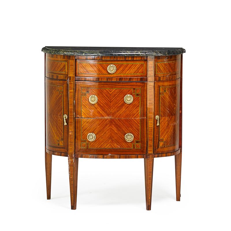 Appraisal: LOUIS XVI STYLE CABINET Parquetry veneers with marble top and