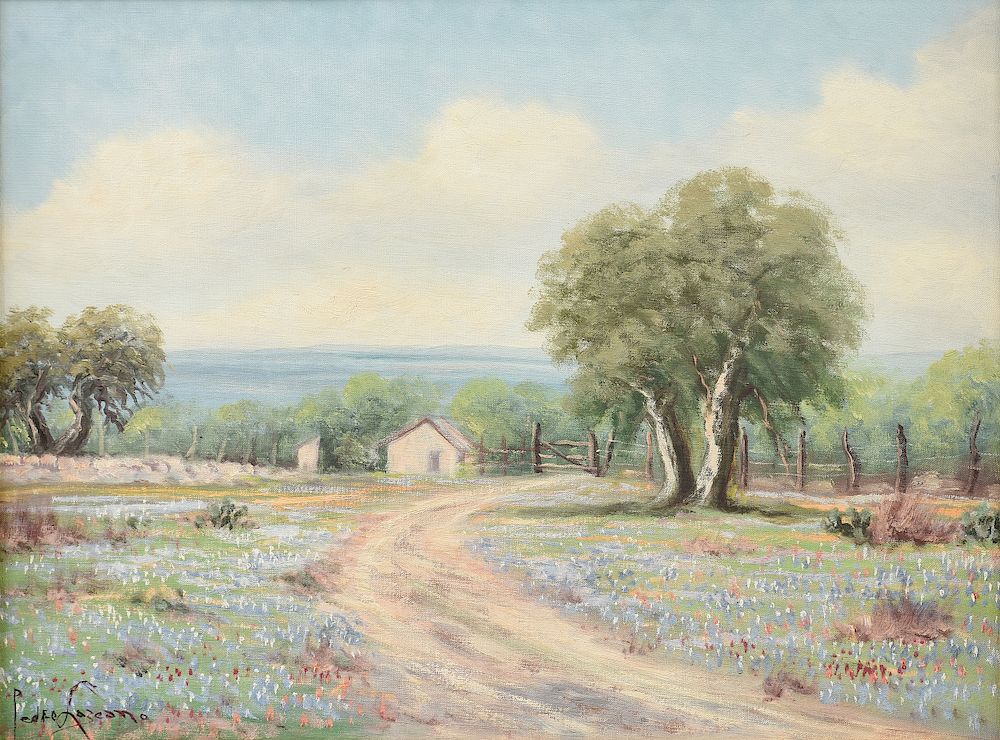 Appraisal: PEDRO LOZCANO Mexican Texas - A PAINTING Bluebonnets Indian Paintbrushes