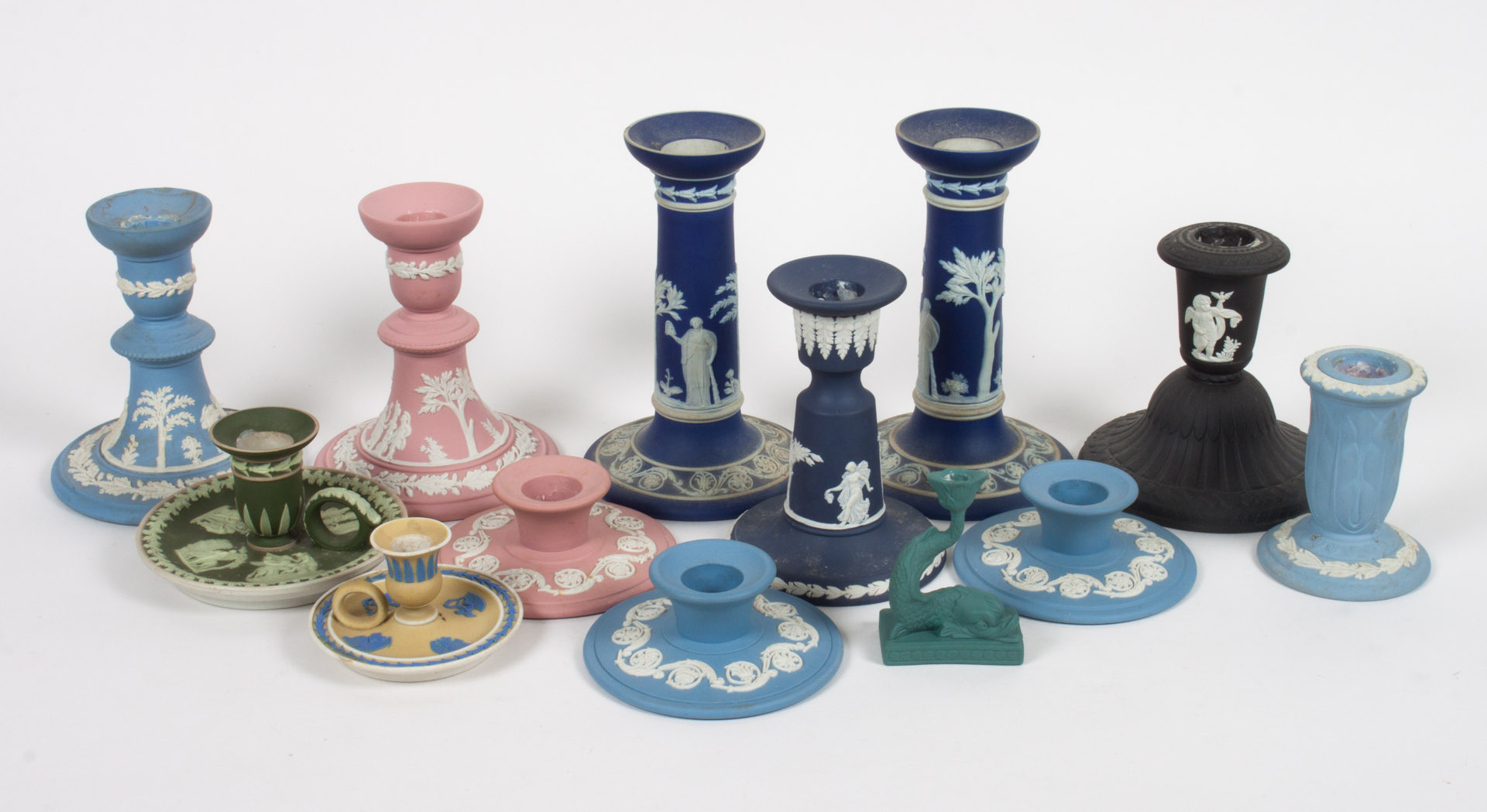 Appraisal: Wedgwood jasperware candle and chambersticks th century six jasperware candlesticks