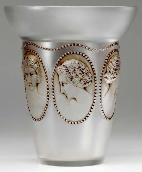 Appraisal: RENE LALIQUE Medaillons vase of clear and frosted glass with