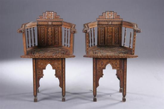 Appraisal: PAIR OF SYRIAN CHAIRS Circa - With ivory and mother-of-pearl