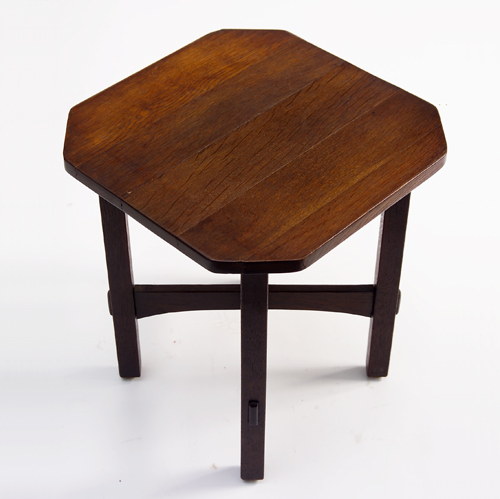 Appraisal: L J G STICKLEY Clipped-corner tabouret with arched cross-stretchers Refinished