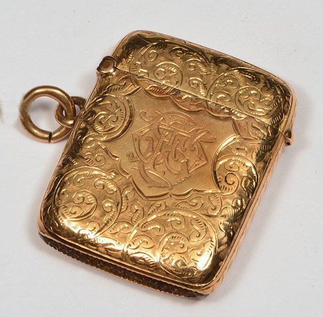 Appraisal: A CT GOLD VESTA CASE with engraved decoration monogrammed grams