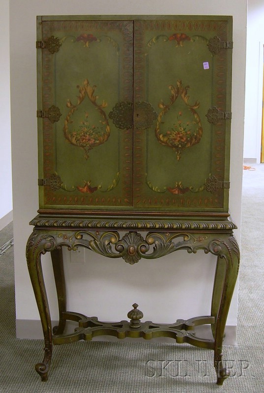 Appraisal: Rococo-style Polychrome Paint Decorated Two-Door Cabinet on Stand