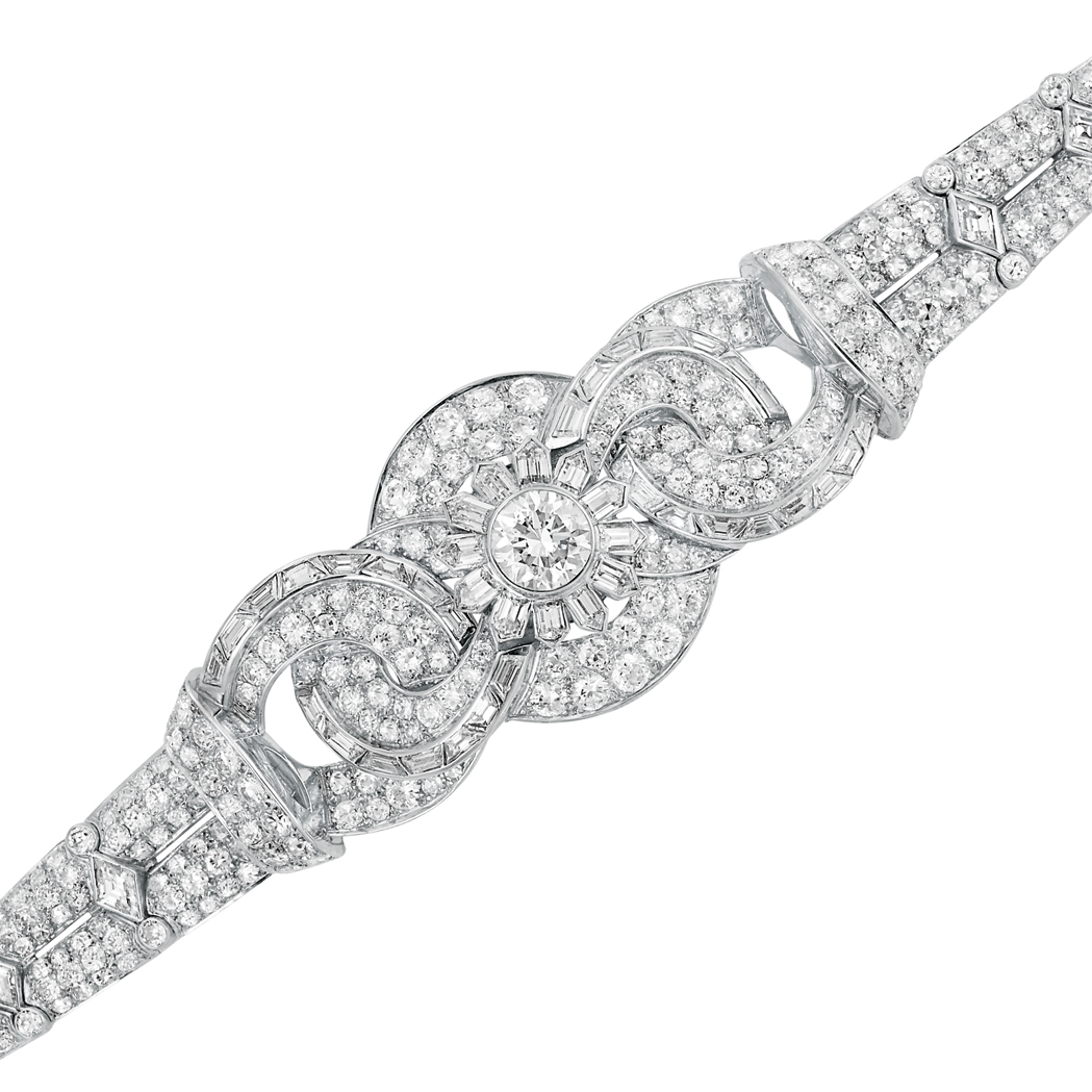 Appraisal: Platinum and Diamond Bracelet Centering one old European-cut diamond approximately