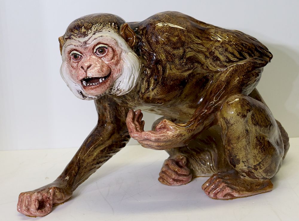 Appraisal: UNSIGNED Large Glazed Terracotta Monkey From a Yonkers estate -