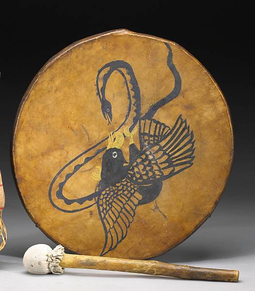 Appraisal: A Lummi hand drum Stretched and nailed across a circular