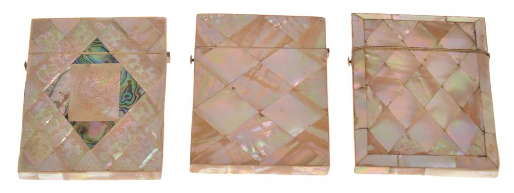 Appraisal: THREE MOTHER OF PEARL CARD CASES ONE ETCHED