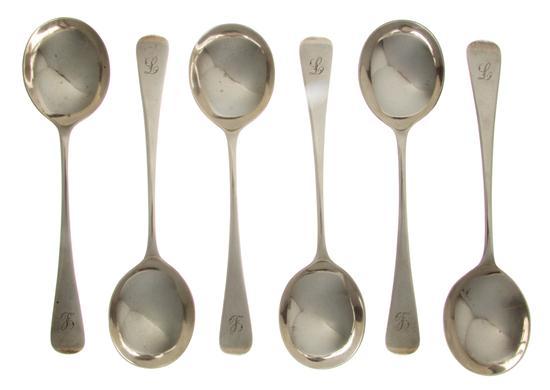 Appraisal: Set of Six George V Silver Soup Spoons Walker and