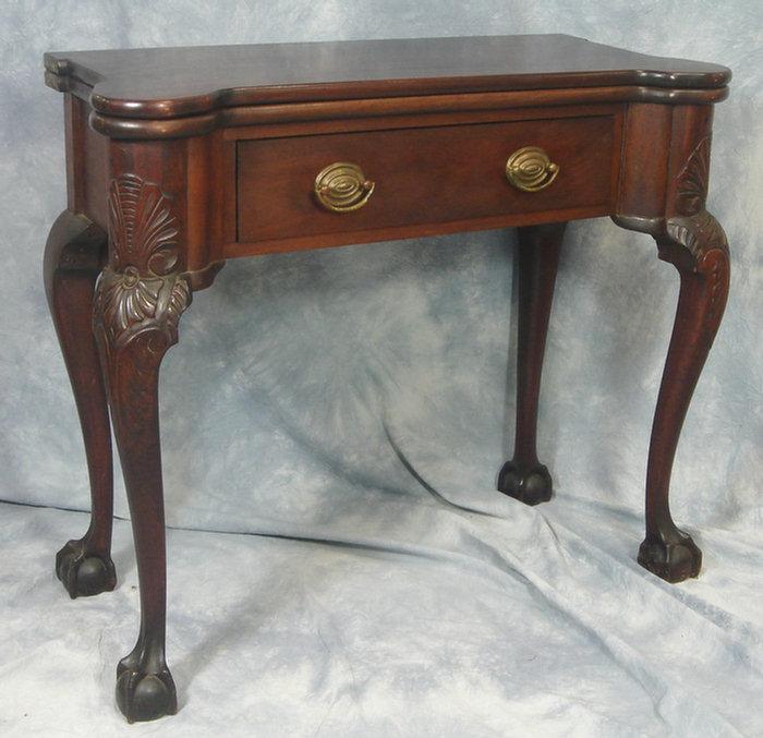 Appraisal: Carved mahogany Chippendale Revival card table with turret corners and