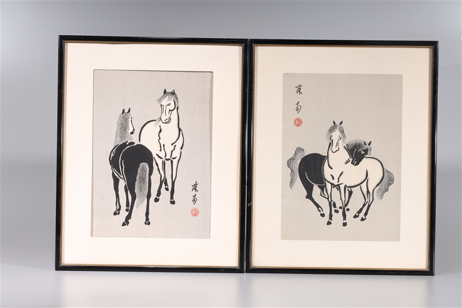 Appraisal: Two framed Chinese paintings each with mark each with wooden