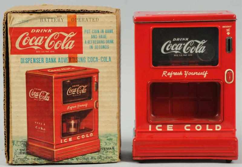 Appraisal: s Marx Coca-Cola Tin Toy Dispenser Bank Box Light soiling