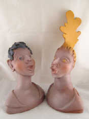 Appraisal: Tessa Fuchs French - A pair of earthenware male and