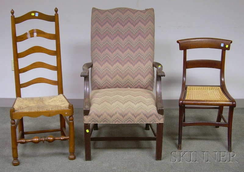 Appraisal: Three Assorted Chairs a maple ladder-back side chair with rush