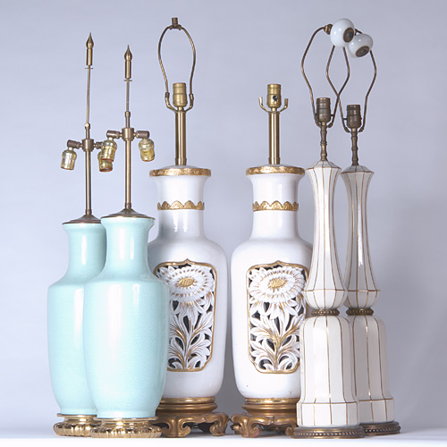 Appraisal: LIGHTING Three pairs of ceramic table lamp bases one in