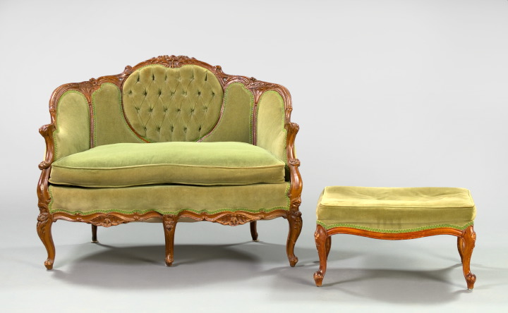 Appraisal: Petite Louis XV-Style Fruitwood Settee and Ottoman early th century