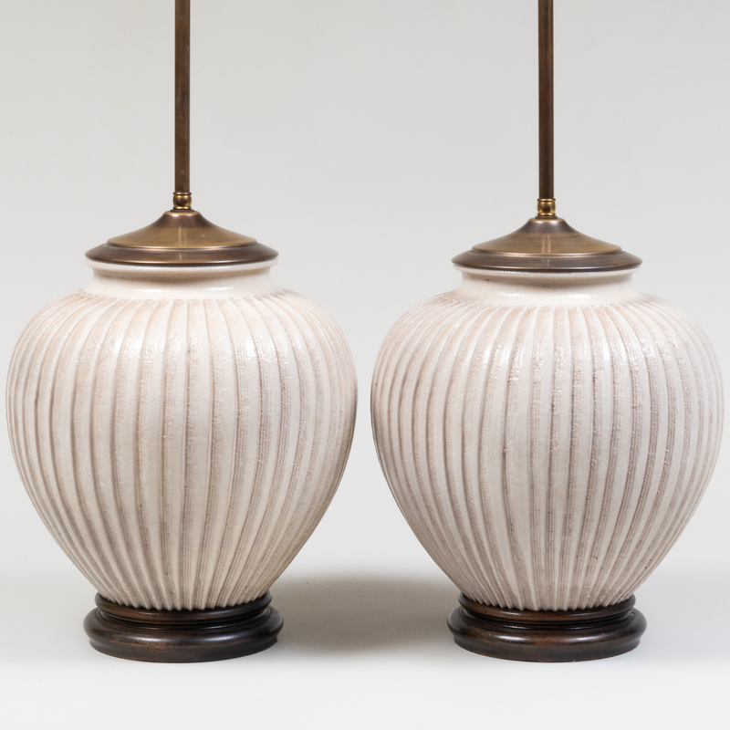 Appraisal: Pair of Japanese Style Ceramic and Metal Table Lamps x