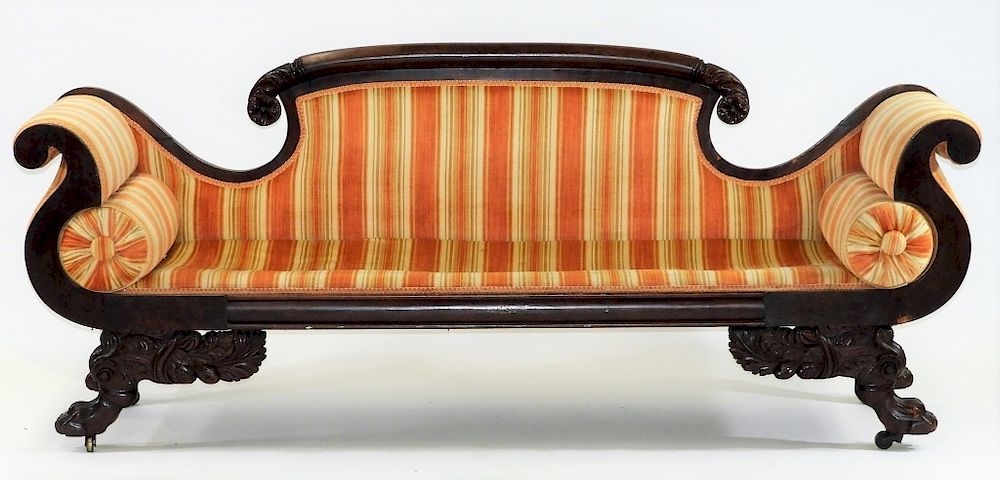 Appraisal: New York Federal Flame Mahogany Paw Foot Sofa New York