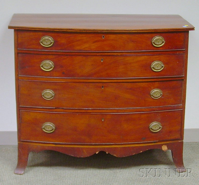 Appraisal: Federal Inlaid Cherry Bowfront Four-Drawer Chest ht wd in Wear