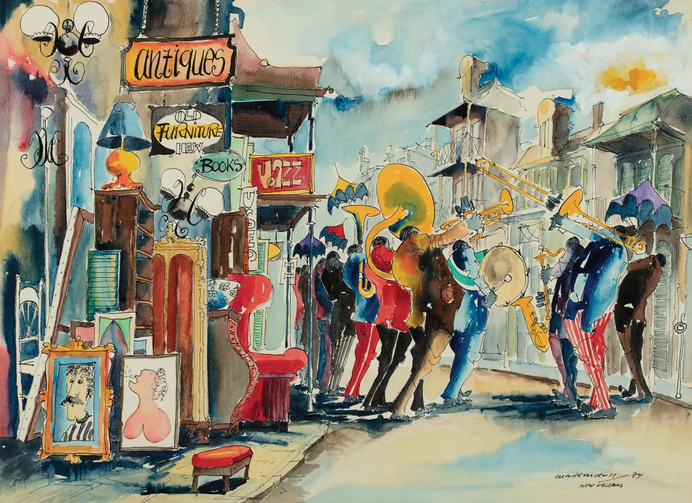 Appraisal: Leo Meiersdorf German American - Jazz in the Quarter watercolor