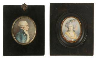 Appraisal: MINIATURE PORTRAITS Oval Portraits in similar oblong frames both th