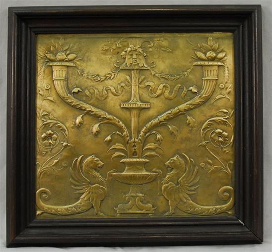 Appraisal: CONTINENTAL GILT BRONZE SQUARE PLAQUE late th century with neo-classical