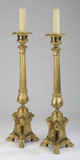 Appraisal: Oversized French bronze prickets h Pair of oversized late th