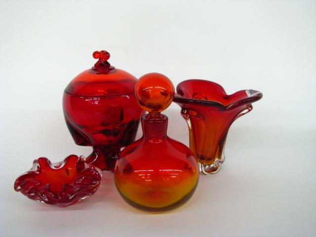 Appraisal: Four pieces if red Viking glass including covered pedestal candy